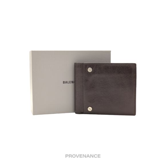 🔴 Balenciaga Screw Stud Bifold Wallet - Chocolate Leather - Picture 1 of 9